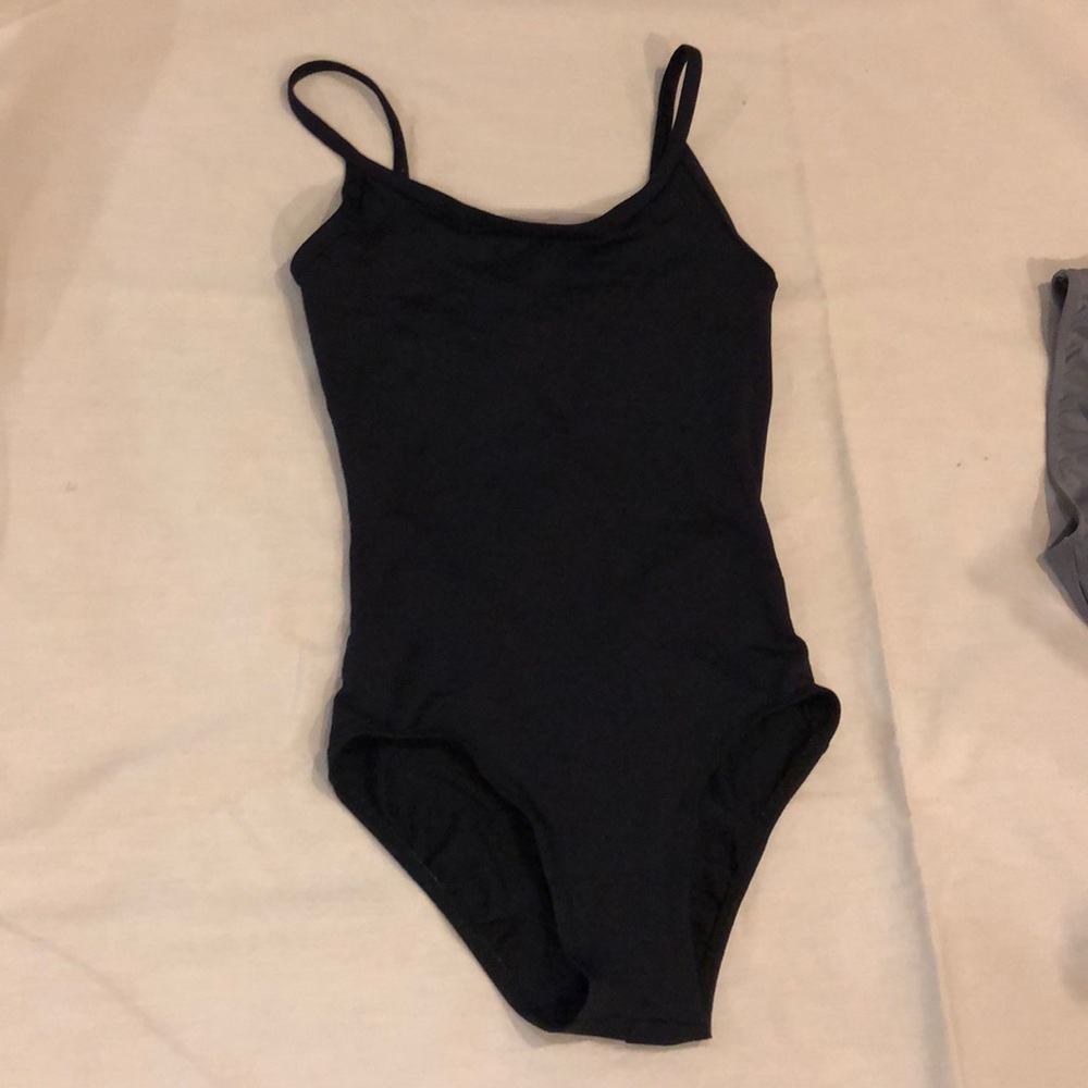 Black leotard with mesh V cut back